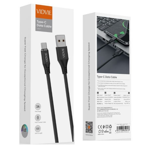 VIDVIE CB467 - Type C /Apple/Micro USB - Fast Charging Cable - 3A - 100CM